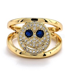 Micro cuivres ouvrent zircone cubique anneaux de manchette, anneaux ouverts, visage souriant, véritable 18k plaqué or, bleu, nous taille 6, diamètre intérieur: 17 mm