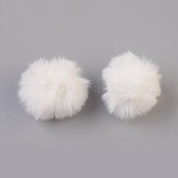 Colgantes cubiertos de bola de pompón de piel de conejo de imitación hecha a mano, Bolas de pelo de conejito borroso, con fibra elástica, blanco, 30~40mm, agujero: 2x4 mm