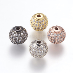 Perles de zircone cubique micro pave en Laiton, ronde, clair, 10mm, Trou: 2mm