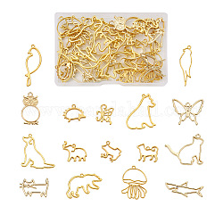 Fashewelry 32pcs16スタイルアロイペンダント  オープンバックベゼル  UVレジンDIY用  エポキシ樹脂  プレスジュエリー  動物の形  ゴールドカラー  2個/スタイル