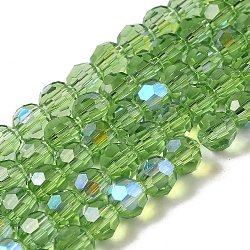Chapelets de perles en verre transparent électrolytique, facette, ronde, arc-en-ciel plaqué, vert clair, 6mm, Trou: 1mm, Environ 98~100 pcs/chapelet, 20.39~20.59 pouce (51.8~52.3 cm)