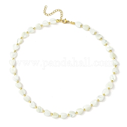 Collane di perline con cuore di conchiglia naturale e lega da donna, bianco, 15.98 pollice (40.6 cm)