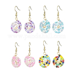 Glass Beaded Vortex Spiral Dangle Earrings, Mixed Color, 40x20mm