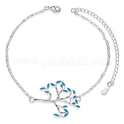 Bracelets de cheville à maillons en laiton Shegrace, avec résine époxy et chaînes de câbles, arbre, platine, bleu ciel, 8-1/4 pouce (21 cm)