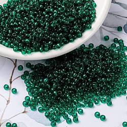 Miyuki runde Rocailles Perlen, japanische Saatperlen, 8/0, (rr147) transparenter Smaragd, 3 mm, Bohrung: 1 mm, ca. 422~455 Stk. / 10 g
