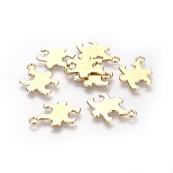 Alloy Pendants, Puzzle Piece, Puzzle Autism Symbol, Lead Free & Nickel Free & Cadmium Free, Real 18K Gold Plated, Matte Gold Color, 22x14x1mm, Hole: 2mm