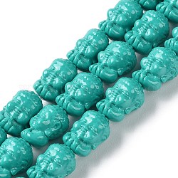 Perles de corail synthétiques sculptés, teinte, Bouddha, dark cyan, 15.5~16x10.5~11x10.5~11mm, Trou: 1.2mm, Environ 22 pcs/chapelet, 13.54'' (34.4 cm)