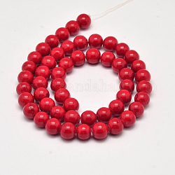 Chapelets de perles en jade Mashan naturel, teinte, ronde, rouge, 8mm, Trou: 1mm, Environ 50 pcs/chapelet, 16 pouce