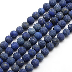 Chapelets de perle ronde en lapis-lazuli mat naturel, teints et chauffée, 6mm, Trou: 1mm, Environ 63~65 pcs/chapelet, 14.9~15.6 pouce