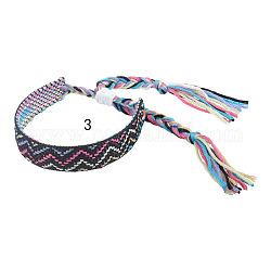 Bracciale in corda di cotone intrecciato con motivo a onde, bracciale brasiliano etnico tribale regolabile per donna, nero, 5-1/2~10-5/8 pollice (14~27 cm)