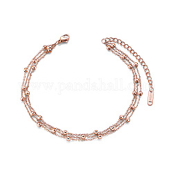 Shegrace Titan Stahl Mehrstrang Fußkettchen, mit Kabelketten und runden Perlen (Kettenverlängerer im zufälligen Stil), Roségold, 8-5/8 Zoll (22 cm)