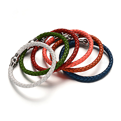 Fabrication de bracelet en cuir tressé, avec fermoirs magnétiques en 304 acier inoxydable, couleur mixte, 205x5.5mm