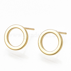 Aretes de latón, anillo, real 18k chapado en oro, 10mm, pin: 0.7 mm