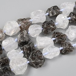 Грубый необработанный натуральный кристалл кварца и бусины из дымчатого кварца, самородки, 15~27x16~29 мм, отверстие : 1.5 мм, около 16 шт / нитка, 15.55''~16.34'' (39.5~41.5 см)