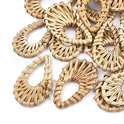 Handmade Reed Cane/Rattan Woven Pendants, For Making Straw Earrings and Necklaces, teardrop, BurlyWood, 47~54x29~35x4~5mm, Hole: 11~16x23~28mm