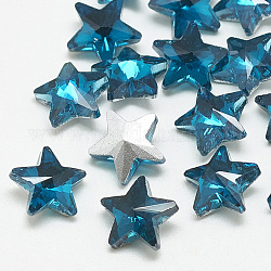 Cabochons en verre avec strass de dos avec point, dos plaqué, facette, étoiles, bleu capri, 9.5x10x5mm