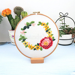 Kit de bordado diy con patrón de flores, incluyendo agujas de bordar e hilo, paño de lino de algodón, carmesí, 290x290mm