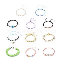 Bracelet de perles tressées, bracelet réglable pour femme, diamètre intérieur: 195~202 mm