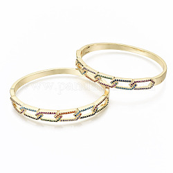 Brass Micro Pave Cubic Zirconia Bangles, Nickel Free, Colorful, Real 16K Gold Plated, Inner Diameter: 2-3/8x1-2 inch(5.9x5cm), 7mm