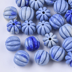 Perles de melon ondulées corail synthétique, teinte, deux tons, rond ondulé, Dodger bleu, 10~11x11.5mm, Trou: 1.5mm