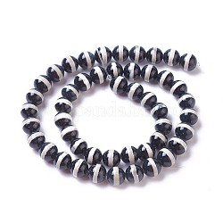 Fili di perline di agata dzi con motivo a strisce tibetane naturali, tondo, nero, 6~6.5mm, Foro: 0.8 mm, circa 60~64pcs/filo, 14.76 pollice ~ 15.15 pollici (37.5~38.5 cm)