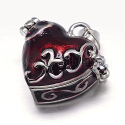 Enamel Heart Rack Plating Brass Prayer Box Pendants, Wish Box, Dark Red, 20x21x12mm, Hole: 5x3mm