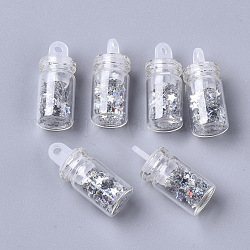 Decorazioni pendenti in vetro per bottiglie di auguri, con paillette / paillette glitter stelle all'interno, con tappo in plastica, argento, 24.5x10mm, Foro: 2 mm