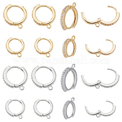 SUPERFINDINGS 16Pcs 2 Sizes Cubic Zirconia Hoop Earrings Brass Hoop Earring Findings Platinum Golden Huggie Hoop Earrings Findings for Jewelry Making,Hole: 1mm, Pin: 0.8~0.9mm