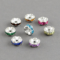 Brass Grade A Rhinestone Bead Spacers, Mixed Color, 8x3.5mm, Hole: 1.5mm