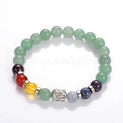 Buddha-Kopf-Edelstein-Perlen Stretch-Armbänder, mit Tibetischen Stil Perlen, grünes Aventurin, 55 mm