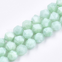 Chapelets de perles naturelles de jade du Myanmar/jade de Birmanie, étoiles coupées perles rondes, facette, 10x8.5x8.5mm, Trou: 1mm, Environ 37~38 pcs/chapelet, 14.7 pouce ~ 15.1 pouces