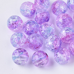 Perline di acrilico trasparente crackle, tondo, viola, 10mm, Foro: 2 mm