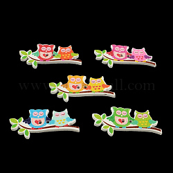 Owl 2-Hole Printed Wooden Buttons, Mixed Color, 19x40x2mm, Hole: 2mm