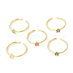 Star goldene Manschettenringe für Frauen, offene Ringe aus Messing-Emaille, Mischfarbe, uns Größe 6 3/4 (17.1mm), 1.5 mm