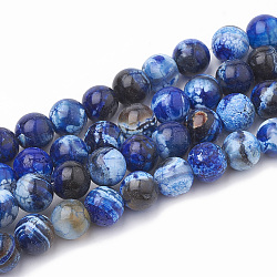 Chapelets de perles en agate craquelée naturelle teintée, ronde, bleu, 8~8.5mm, Trou: 1mm, Environ 48 pcs/chapelet, 15.1 pouce