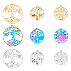 SUPERFINDINGS Hollow Moon Sun Star Pendants 304 Stainless Steel Pendants Rainbow Etched Metal Embellishments for DIY Bracelet Necklace Jewelry Making