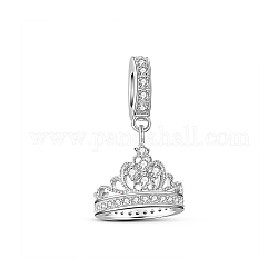Ciondoli pendenti europei in argento sterling tinysand, con zirconi, la corona di principessa, platino, chiaro, 19.55x11.22x13.77mm, Foro: 4.62 mm, dimensione dell'imballaggio: 65x56x35 mm.