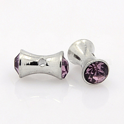 Brass Rhinestone Beads, Bone, Platinum Metal Color, Nickel Free, Purple, 10x5mm, Hole: 1mm