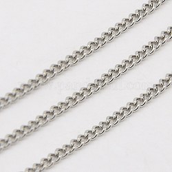304 Stainless Steel Curb Chain Twist Link Chains, Soldered, Faceted, Stainless Steel Color, 2mm