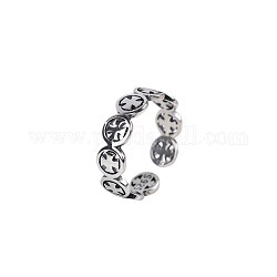 Ajustable 925 anillos de pun ¢ o de plata esterlina, anillo abierto, plano y redondo con la cruz, plata antigua