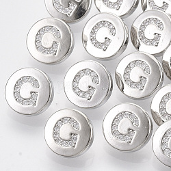 (Holiday Stock-Up Sale)Brass Shank Buttons, with Micro Pave Cubic Zirconia, Flat Round with Letter, Clear, Letter.G, 10.5x5.5mm, Hole: 1.4mm