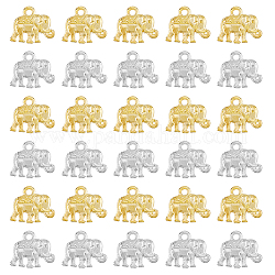 Dicosmétique 120 pièces 2 couleurs breloques en alliage métallique, éléphant, platine et d'or, 12x14x2.5mm, Trou: 1mm, 60 pcs / couleur