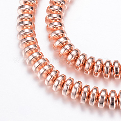 Chapelets de perles en hématite synthétique sans magnétique, rondelle, rose plaqué or, 6x3mm, Trou: 1mm, Environ 125~133 pcs/chapelet, 15.7 pouce