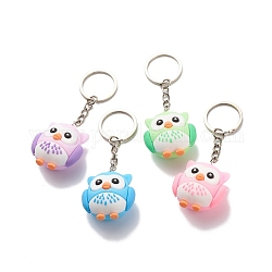 4Pcs PVC Cartoon Owl Keychain, with Iron Keychain Ring and Iron Open Jump Rings, Mixed Color, 10cm, 4pcs/set