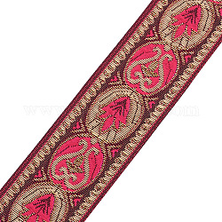 Rubans de polyester de broderie de style ethnique, ruban jacquard, ruban tyrolien, avec motif de fleurs, Accessoires de vêtement, rose foncé, 1-3/8 pouce (34x0.3 mm), environ 7.66 yards (7m)/paquet