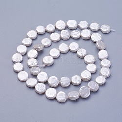 Abalorios de concha abalorios hebras, plano y redondo, nieve, 7.5~8.2x2.2~3.5mm, agujero: 0.5 mm, aproximamente 42~48 pcs / cadena, 15.35 pulgada ~ 15.55 pulgadas (39~39.5 cm)