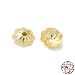925 cappuccio in argento sterling, 8 -petal, fiore, vero placcato oro 18k, 4x4x1.4mm, Foro: 0.8 mm, circa 310pcs/10g