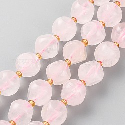 Madagascar rosa naturale perle di quarzo fili, con perline semi, dadi celesti a sei facce, sfaccettato, 10~10.5x10~10.5mm, Foro: 1 mm, circa 34pcs/filo, 15.75 pollice (40 cm)