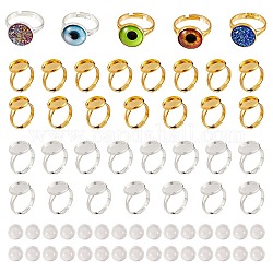 Kit per la creazione di anelli rotondi piatti fai da te, inclusa la base dell'anello del cuscinetto in ottone, Cabochons di vetro, d'oro e d'argento, cabochon: 12x5.5 mm, 30pcs/scatola