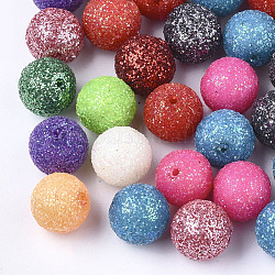 Perles acryliques, avec de la poudre de paillettes, ronde, couleur mixte, 14x13mm, Trou: 1mm